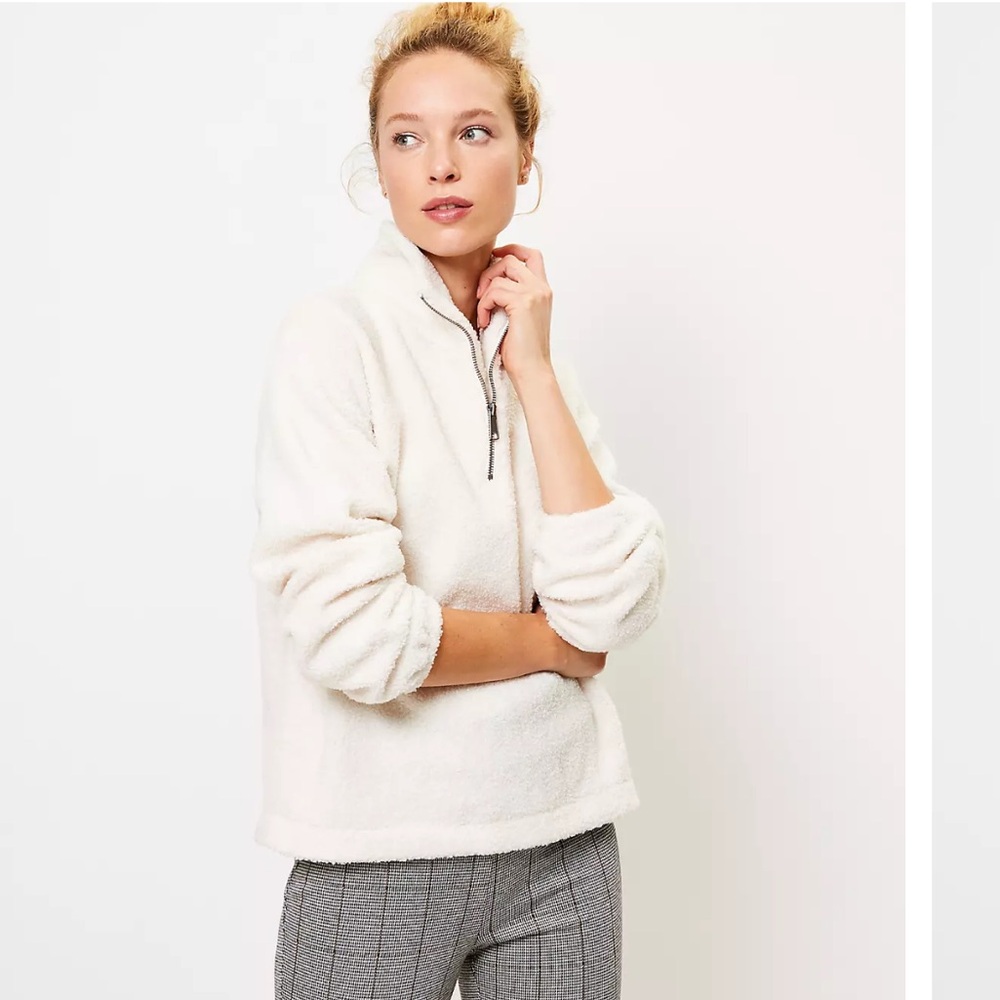 NWT LOFT Women's White Fleece SWEATER S
